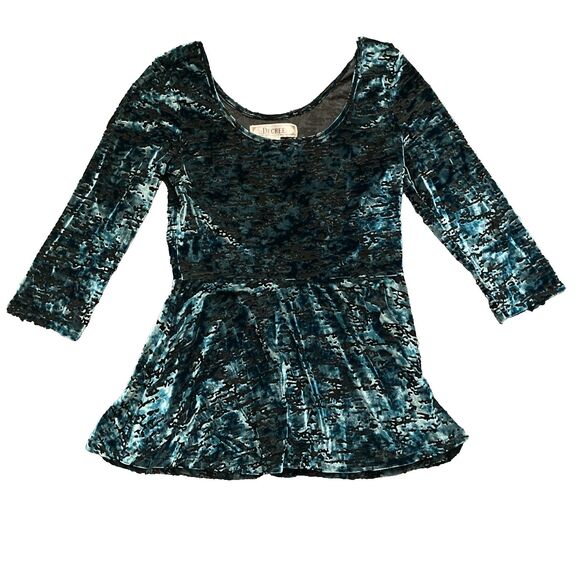 Vintage Decree Y2K  Burnout Velvet Blouse Teal Womens SMALL Peplum Goth 90s - Picture 1 of 10